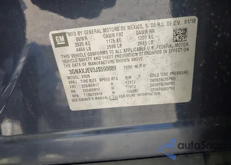 2018 Chevrolet Equinox Lt from USA, damaged, VIN 3GNAXJEV3JS590089